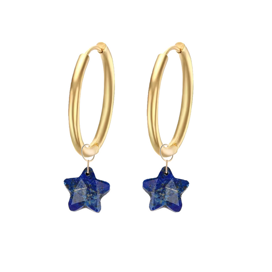 Aro 20mm Estrella Lapislázuli - (Petra: Acero Quirúrgico Waterproof y Piedras)