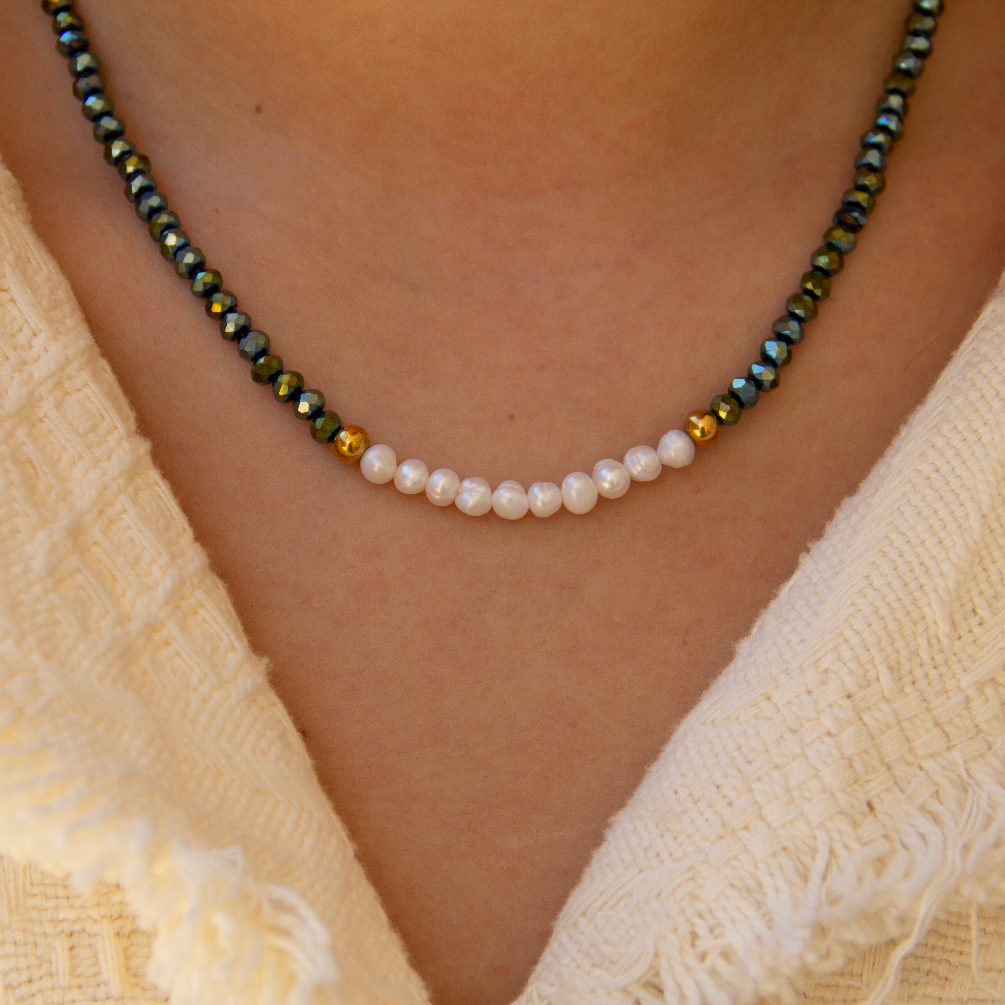 Collar Color-Perlas Verde - (Acero Quirúrgico Waterproof) - Mimiló