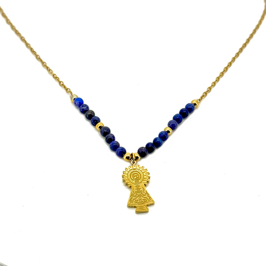 Collar Virgen Del Pilar Lapislázuli - (Acero Quirúrgico Waterproof)