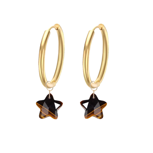 Aro 20mm Estrella Ojo de Tigre - (Acero Quirúrgica Waterproof)