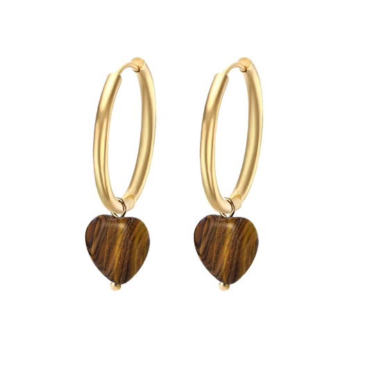 Aro 20mm Corazón Ojo de Tigre - (Acero Quirúrgica Waterproof)