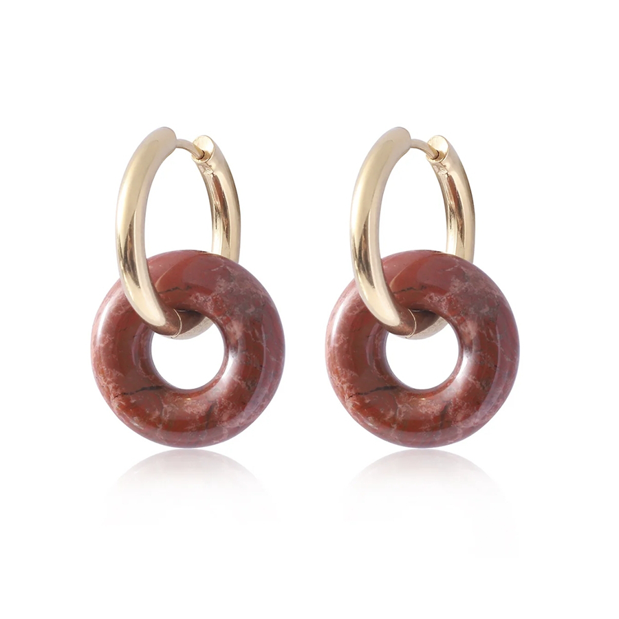 Pendientes Chimo Aro Liso Jaspe Rojo - (Petra: Acero Quirúrgico Waterproof y Piedras) - Mimiló