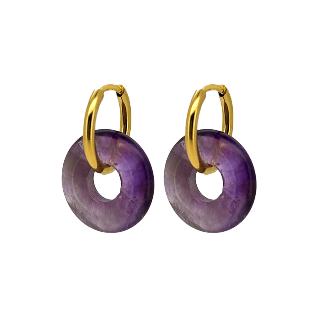Pendientes Chimo Aro Liso Amatista -  (Petra: Acero Quirúrgico Waterproof y Piedras) - Mimiló