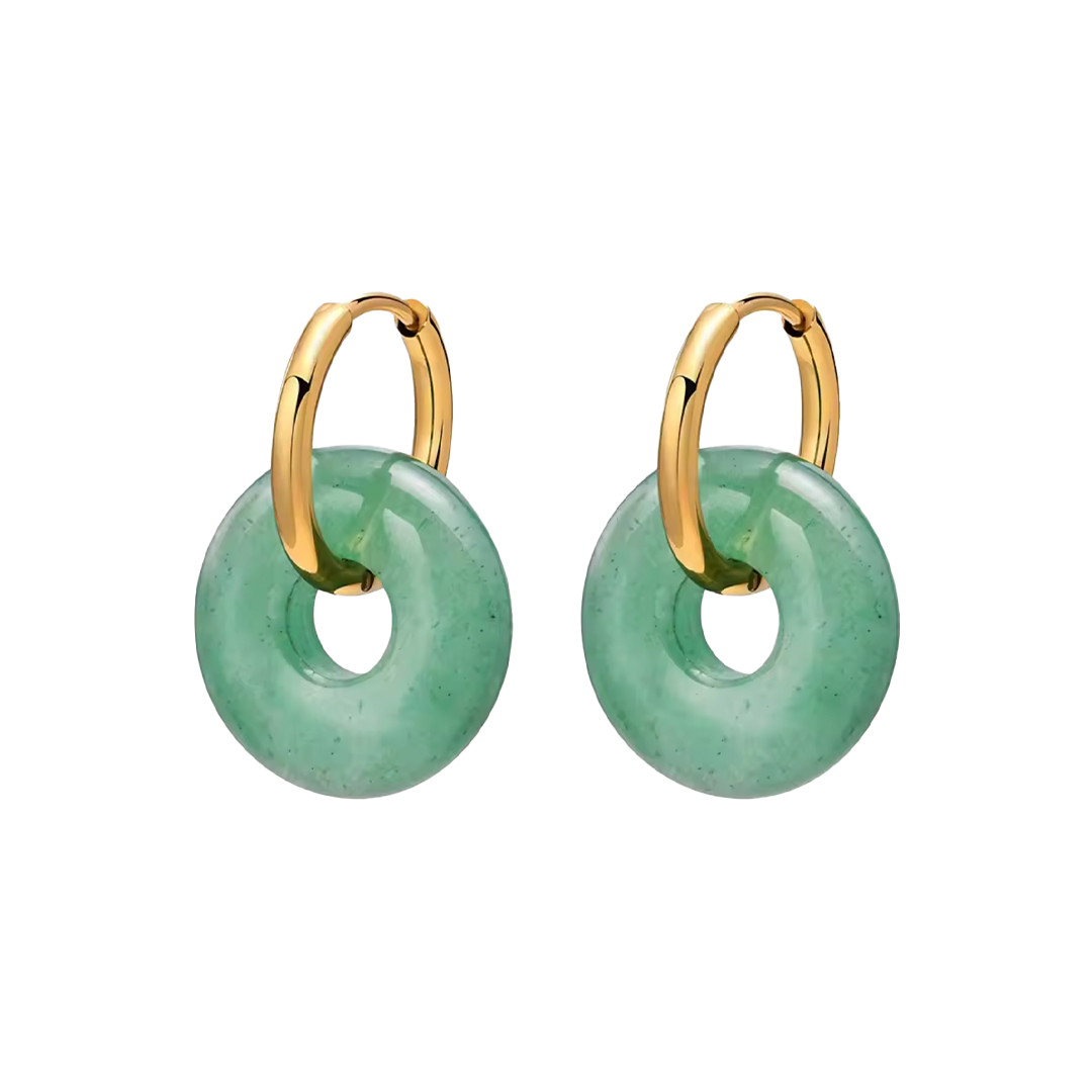 Pendientes Chimos Aventurina Aro Listo - (Petra: Acero Quirúrgico Waterproof y Piedras)