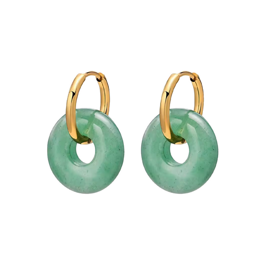 Pendientes Chimos Aventurina Aro Listo - (Petra: Acero Quirúrgico Waterproof y Piedras)