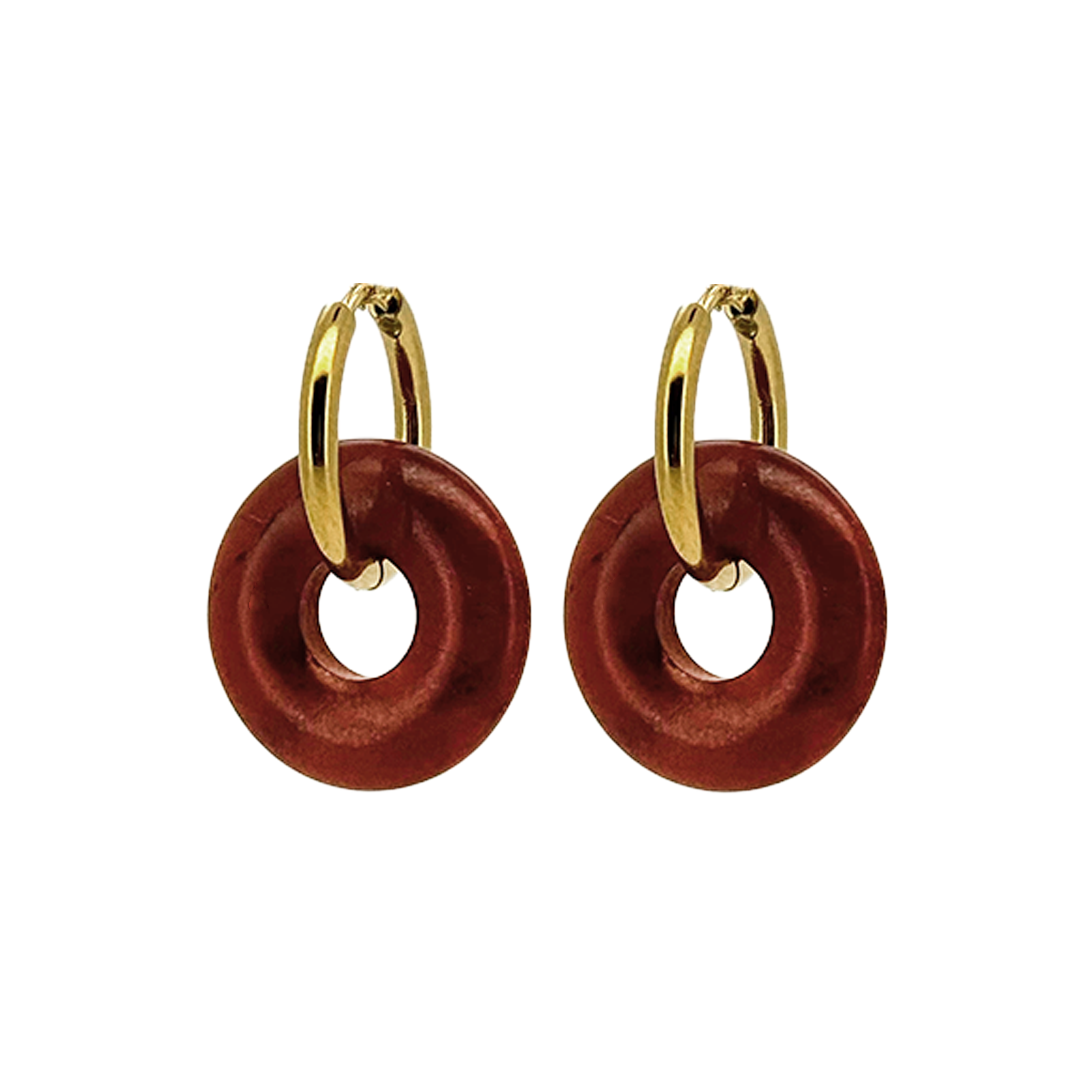 Pendientes Chimo Aro Liso Jaspe Rojo - (Petra: Acero Quirúrgico Waterproof y Piedras)