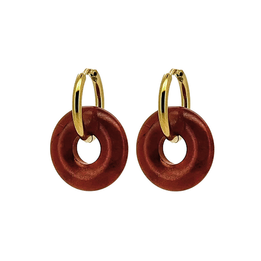 Pendientes Chimo Aro Liso Jaspe Rojo - (Petra: Acero Quirúrgico Waterproof y Piedras)