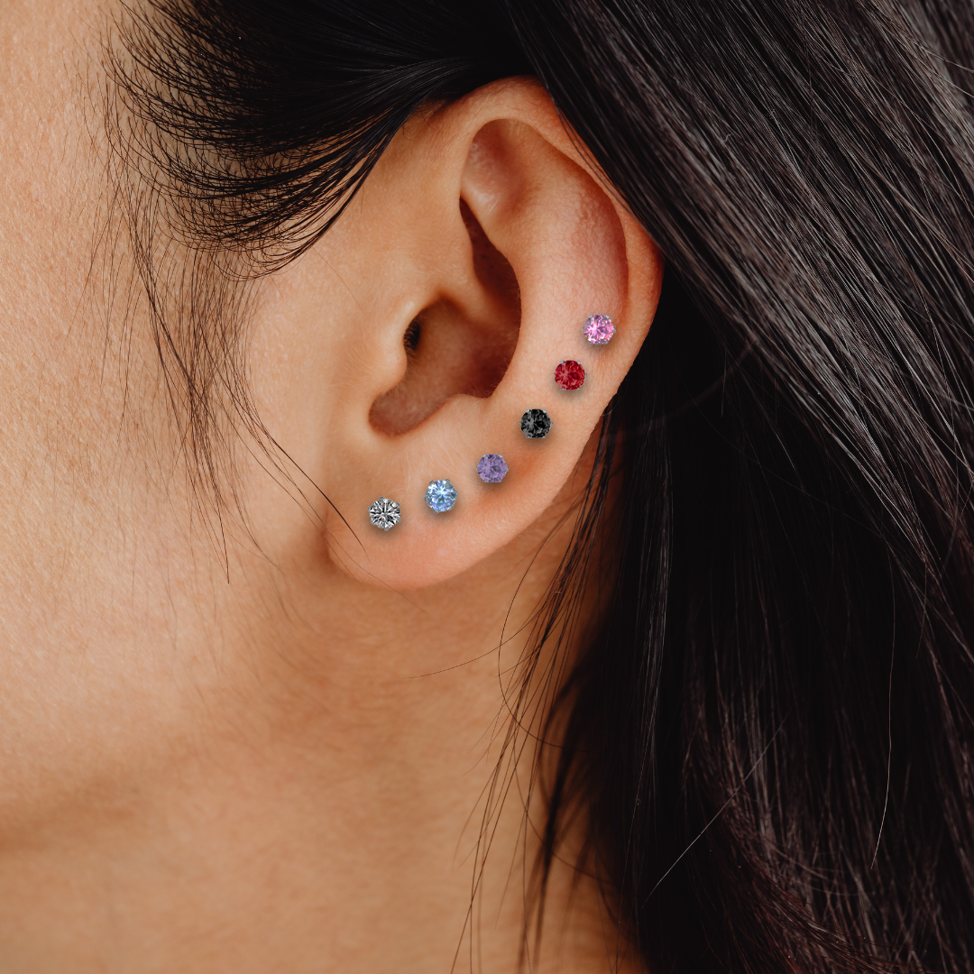 Pendientes Circonita 4mm Colores Variados - (Plata de Ley 925)