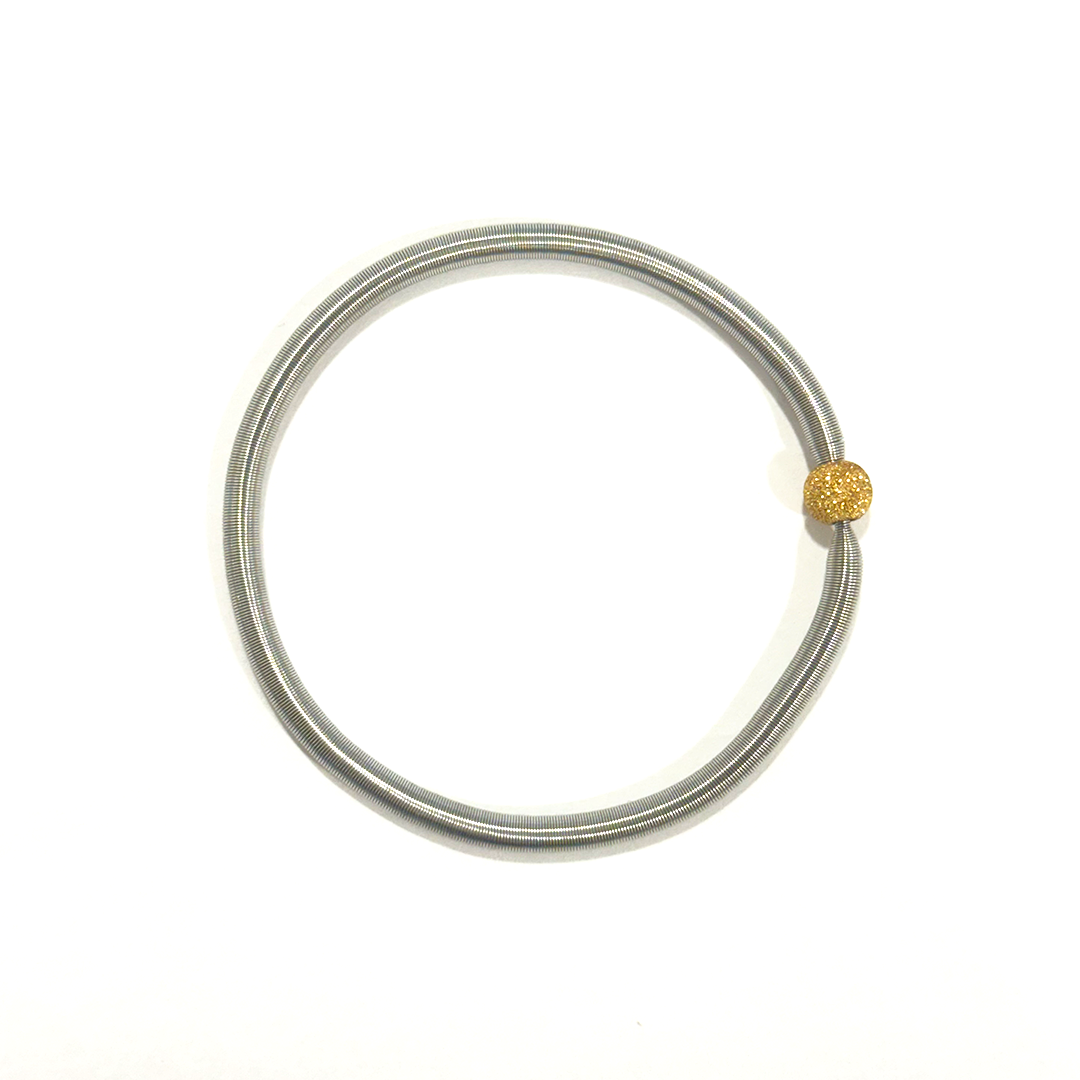Pulsera Dominó Plata Diamantada Oro 6mm - Acero Quirúrgico