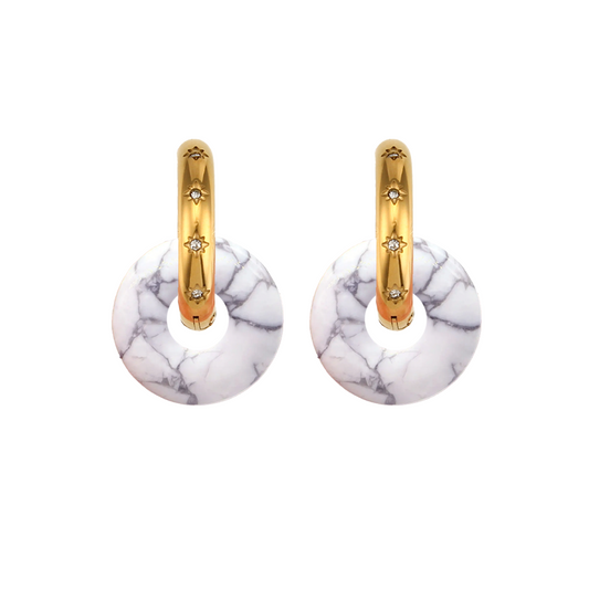 Pendientes Chimo Turquesa Blanca - (Petra: Acero Quirúrgico Waterproof y Piedras)