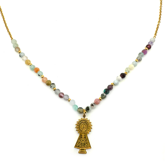 Collar Virgen del Pilar Piedras - (Acero Quirúrgico Waterproof)